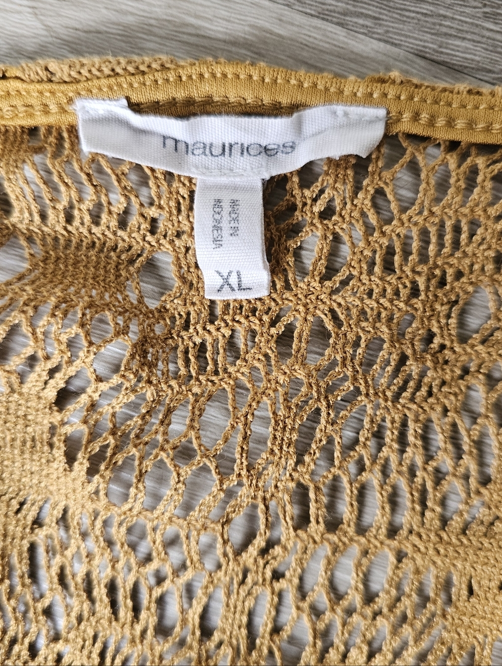 Maurices Open Crochet Cardigan in Mustard Gold - Picture 7 of 16